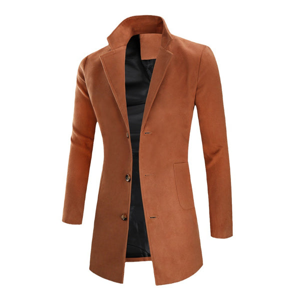 Men's Woolen Casual Mid-length Single-breasted Bone Coat