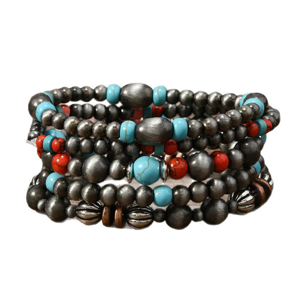 Fashionable Casual Turquoise Beaded Elastic Bracelet