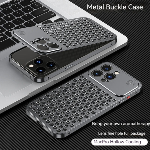 For iPhone 17 14 15 16 Pro Max Metal Heat Dissipation Phone Case Aluminum Alloy Aromatic Ultra-thin Shock-absorbing Back Cover