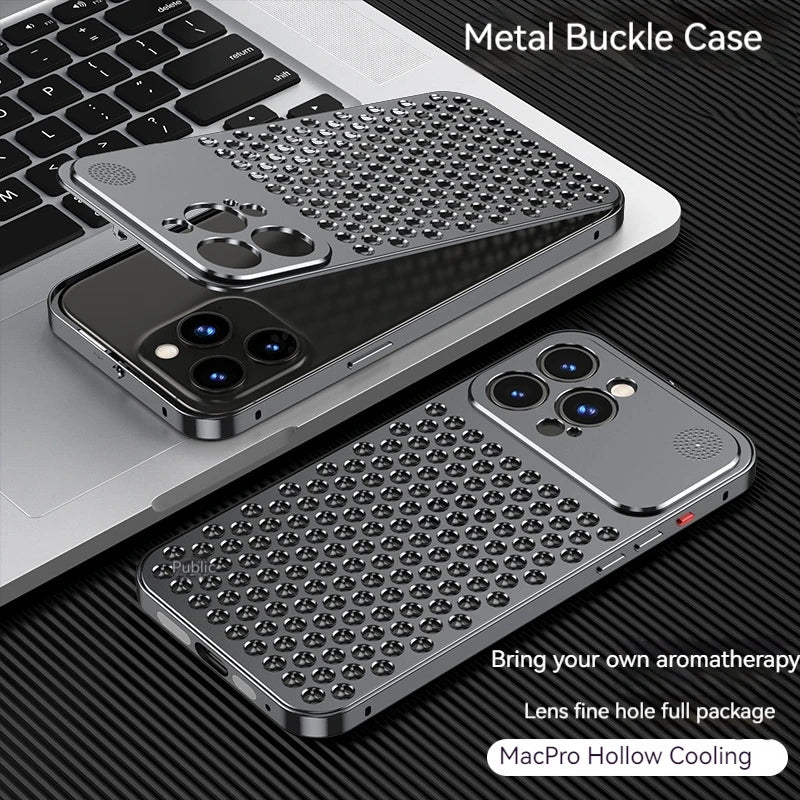 For iPhone 17 14 15 16 Pro Max Metal Heat Dissipation Phone Case Aluminum Alloy Aromatic Ultra-thin Shock-absorbing Back Cover