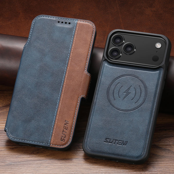 SUTENI Magnetic Flip Cover Phone Case Wireless Charging Card Holder Stand Wallet Faux Leather For iPhone 17 Pro Max 16 Plus 15