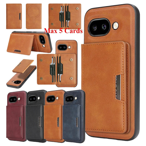 2 in 1 Magnetic Leather Case For Google Pixel 8 8A 8Pro 9 9Pro XL 10Pro 9A Pixel10 Wireless Charging Card Slots Phone Cover