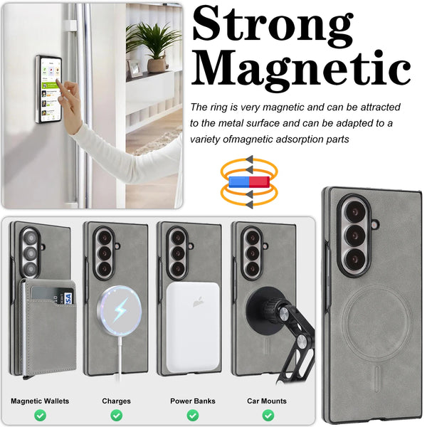 2 in 1 Wireless Charging Leather Case For Samsung Galaxy Z Fold 7 6 5 4 3 Fold7 Magnetic Card Slots Cards Holder Phone Cover