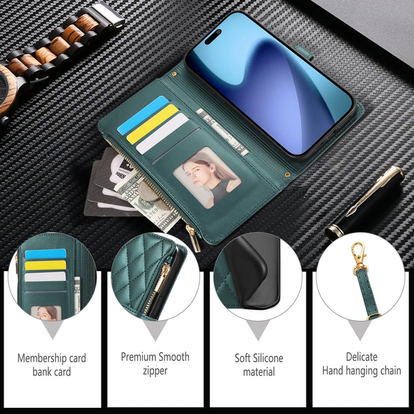 Crossbody Zipper Wallet Case for Samsung Galaxy S25 Ultra Edge S24 Plus S23 FE S22 Kickstand Cards Slots Cash Pocket Phone Cover