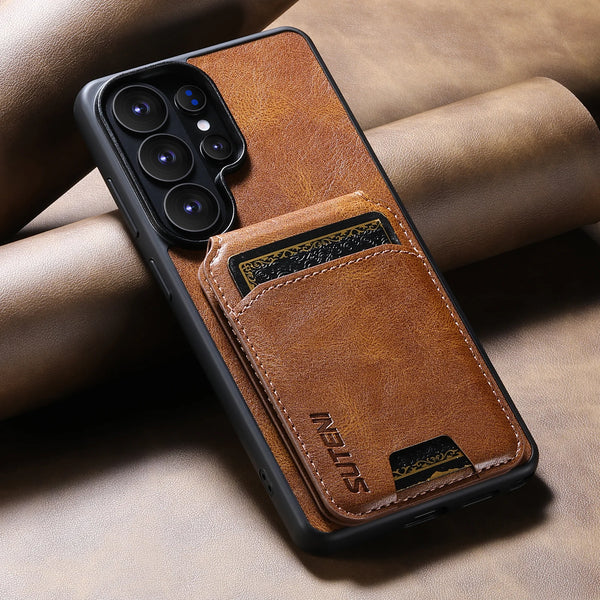 SUTENI Luxury Faux Leather Oil Wax Smooth Surface Phone Case Card Holder Stand For Samsung Galaxy S26 Ultra S25 Plus S24 S23