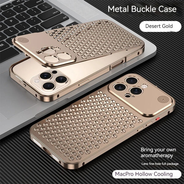 For iPhone 17 14 15 16 Pro Max Metal Heat Dissipation Phone Case Aluminum Alloy Aromatic Ultra-thin Shock-absorbing Back Cover