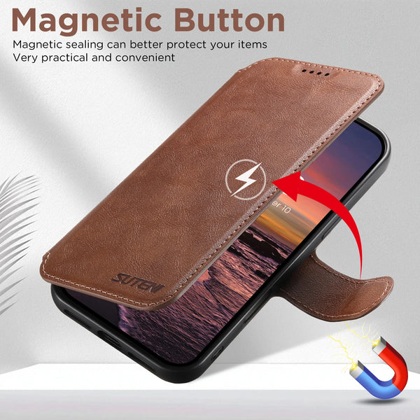 SUTENI Faux Leather Wireless Charging Card Holder Stand Wallet Magnetic Flip Cover Phone Case For iPhone 17 Pro Max 16 Plus 15