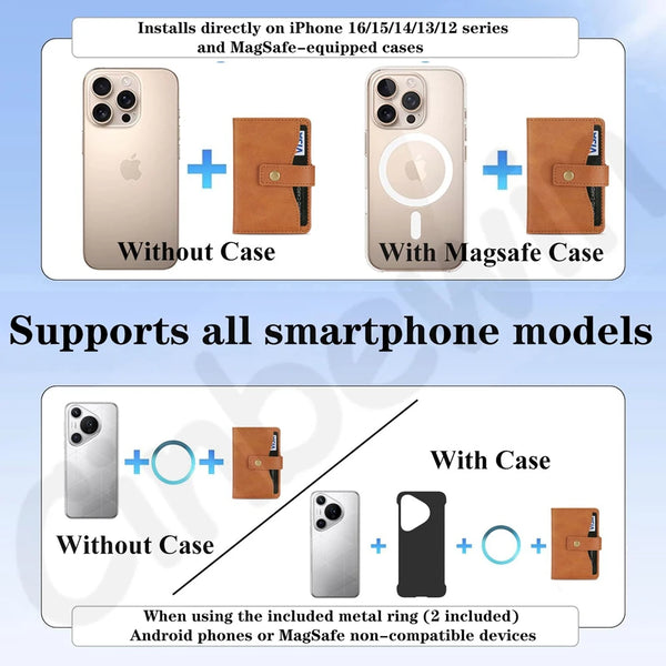 Cards Holder For iphone 16 15 14 13 12 11 Samsung Oppo Xiaomi Google Phone Strong Magnetic Wallet Card Slots for All Smartphones