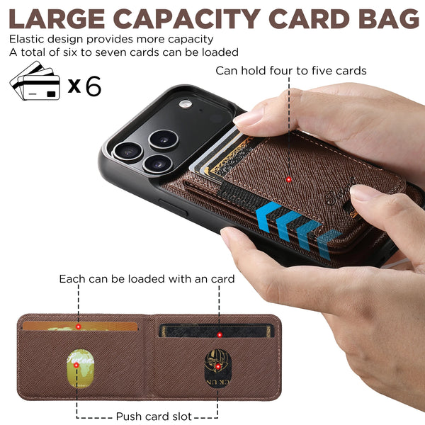 SUTENI Wireless Charging Magnet Phone Case Card Holder Stand Faux Leather For iPhone 17 Pro Max 16 Plus 15 14 13 12
