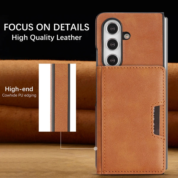 2 In 1 Leather Case For Samsung Galaxy Z Fold 7 6 5 4 3 Magnetic Cards Holder Card Slots Kickstand Wireless Charging Phone Cover