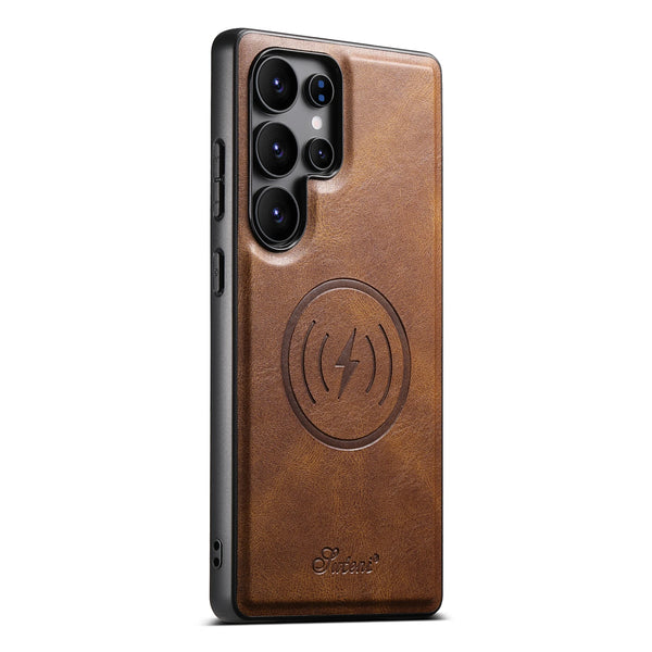 SUTENI Luxury Faux Leather Oil Wax Phone Case Magnet Wireless Charging For Samsung Galaxy S26 Ultra S25 Plus S24 S23 S22 Note20