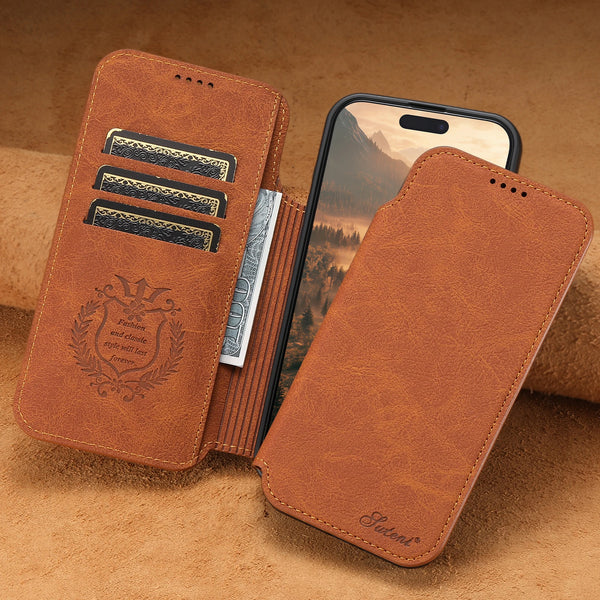 SUTENI Flip Cover Phone Case Wireless Charging Faux Leather Card Holder Stand Wallet Magnet For iPhone 17 Pro Max 16 Plus 15 14