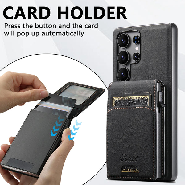 SUTENI Magnetic Wireless Charging  Phone Case Card Slot Luxury PU Leather Wallet Button Card Box For Samsung S26 Ultra S25 Plus