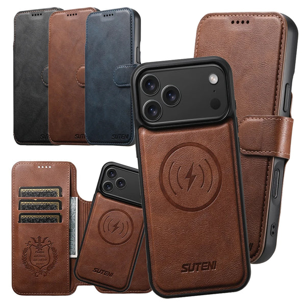 2 In 1 Leather Flip Case For iphone 17 Air Promax 16 Plus 15 Pro Max 14 13 12 Magsafe Card Slots Holder Magnetic Phone Cover
