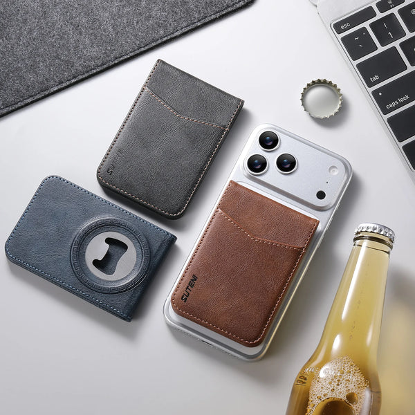 SUTENI Mobile Phone Wallet Stand Magnet Flip Pocket Card Storage Luxury Faux Leather Bottle Opener Bag Wallet Card Holder