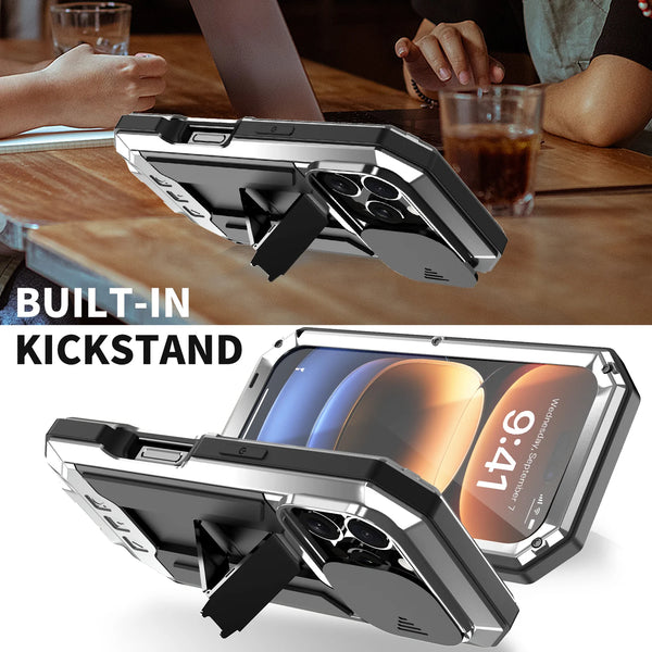 Rugged Metal Phone Case For iPhone Air 17 16e 16 Pro Max Heavy Military Shockproof Shell Slide Camera Cover Screen Protect