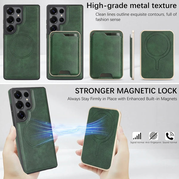 2 IN 1 Leather Phone Case for Samsung Galaxy S25 Ultra S24 Plus S23 + S25U Magnetic Ultra Thin Cards Holder Slots Phone Cover