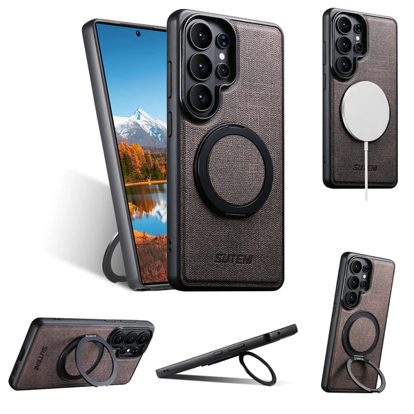 Magnet Wireless Charging Phone Case Faux Leather 360° Rotating Stand Ring Buckle Frosted Feel For Samsung Galaxy S26 Ultra S25