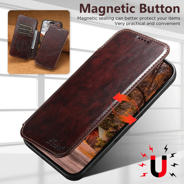 Faux Leather Wireless Charging  Card Holder Stand Wallet Magnetic buckle Phone Case For iPhone 17 Pro Max 16 Plus 15 14 13 12