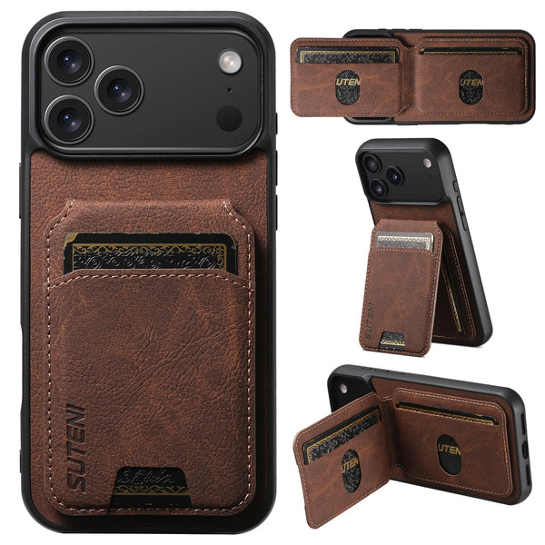 SUTENI Luxury Faux Leather Stand Card Holder Phone Case Frosted Feel For iPhone 17 Pro Max 16 Plus 15 14 13 12