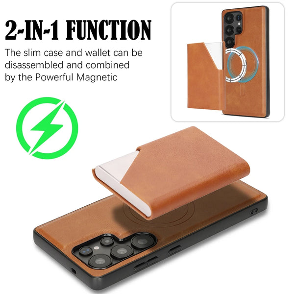 Magnetic Leather Case for Samsung Galaxy S25 Ultra Edge S24 Plug 23 + S25Ultra S25U S24U 5G Mirror Card Holder Phone Cover