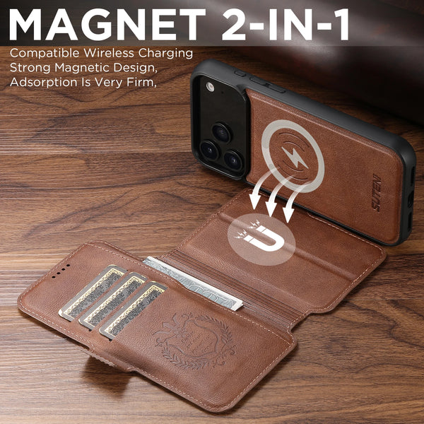 SUTENI Wireless Charging Phone Case Card Holder Stand Wallet Magnetic Flip Cover Faux Leather For iPhone 17 Pro Max 16 Plus 15