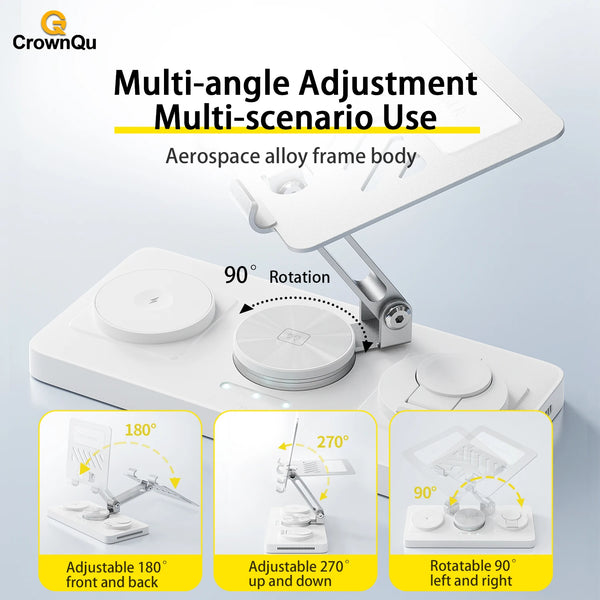 5-in-1 Wireless Charger ipad Fast Charging Station Stand With 80cm Type-C Retractable Cable for iPhone 17 16 15 Watch Airpods