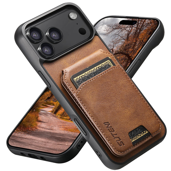 SUTENI Luxury Faux Leather Oil Wax Pattern Phone Case Card Holder Bag Stand For iPhone 17 Pro Max 16 Plus 15 14 13 12