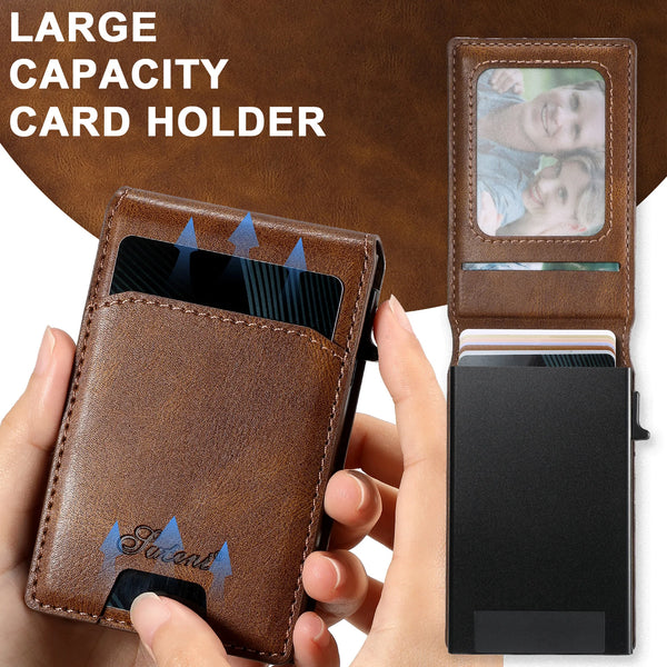 SUTENI Wallet For Men Magnetic Card Holder Wallet Leather Holder Bracket Pressing the Button Automatically Ejects the Card
