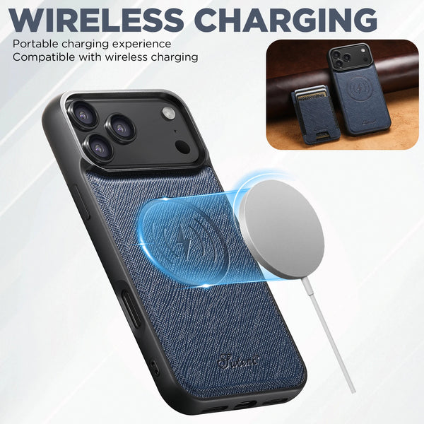 SUTENI Wireless Charging Magnet Phone Case Card Holder Stand Faux Leather For iPhone 17 Pro Max 16 Plus 15 14 13 12