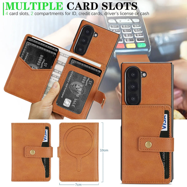 2 in 1 Wallet Case for Samsung Galaxy Z Fold 7 6 5 4 3 Fold7 Fold6 Fold5 Fold4 Wireless Charger Leather Cards Slots Phone Cover