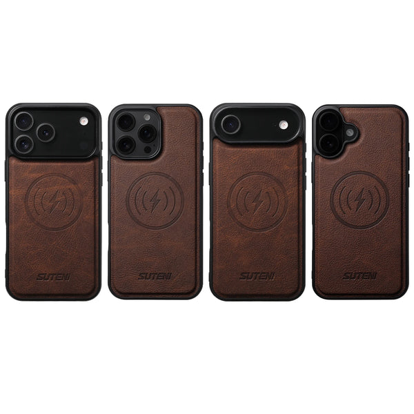 SUTENI Frosted Feel Faux Leather Magnet Wireless Charging Phone Case For 17 Pro Max 16 Plus 15 14 13