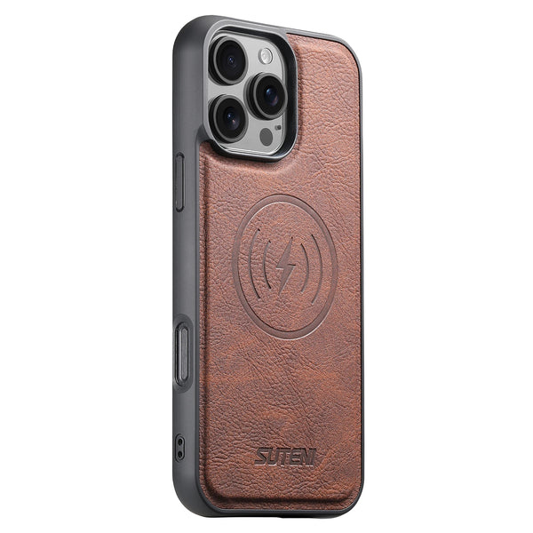 SUTENI Frosted Feel Faux Leather Magnet Wireless Charging Lychee Texture Phone Case For iPhone 17 Pro Max 16 Plus 15 14 13