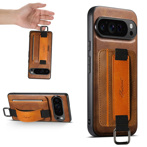 Leather Case For Google Pixel 10 10Pro 9 9ro 8 8A 8Pro XL Pro 7 7A 7Pro Card Slots Cards Holder Hand Hold Wristband Phone Cover