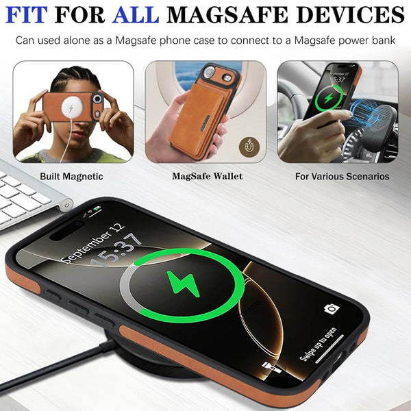 2 In 1 Magsafe Leather Case for IPhone 17 Promax Air 16 Pro Max 15 Plus 14 13 12 Magnetic 5 Cards Slots Holder Phone Cover