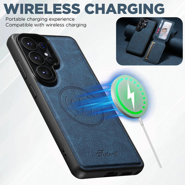 SUTENI Wireless Charging Phone Case Magnet Card Holder Stand Faux Leather For Samsung Galaxy S26 Ultra S25 Plus S24 S23+