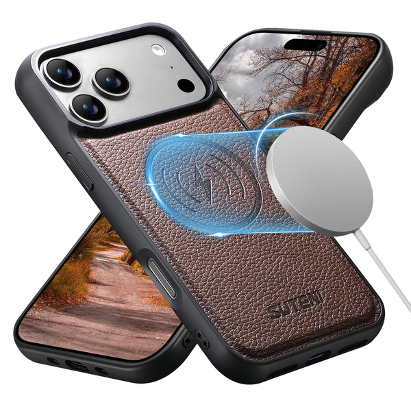SUTENI Frosted Feel Faux Leather Magnet Wireless Charging Phone Case For iPhone 17 Pro Max 16 15 14 13