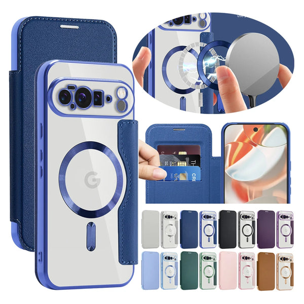 PU Leather Flip Case for Google Pixel 7A 8A 9 10 Pro 9A XL Magnetic Wallet Case Cards Slot Holder Wireless Charging Phone Cover