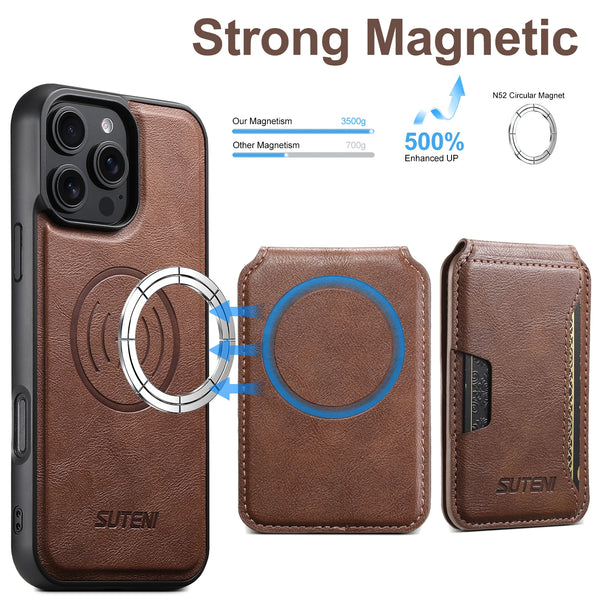 SUTENI Magnet Wireless Charging Luxury Faux Leather Phone Case Card Holder Stand For iPhone 17 Pro Max 16 Plus 15 14 13 12