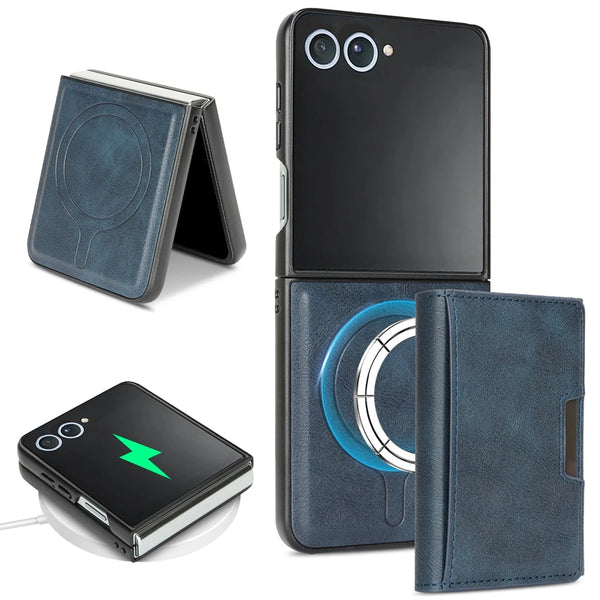 2 In 1 Magnetic Case For Samsung Galaxy Z Flip 7 6 5 4 3 Flip Cover Flip7 Flip6 Flip5 7 Cards Slots Holder Leather Phone Cover
