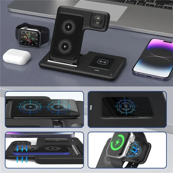 30W Fast Wireless Charger Stand Pad Foldable Fast Charging Station Dock for iPhone 17 16 15 14 13 12 Pro Max Apple Watch Airpods