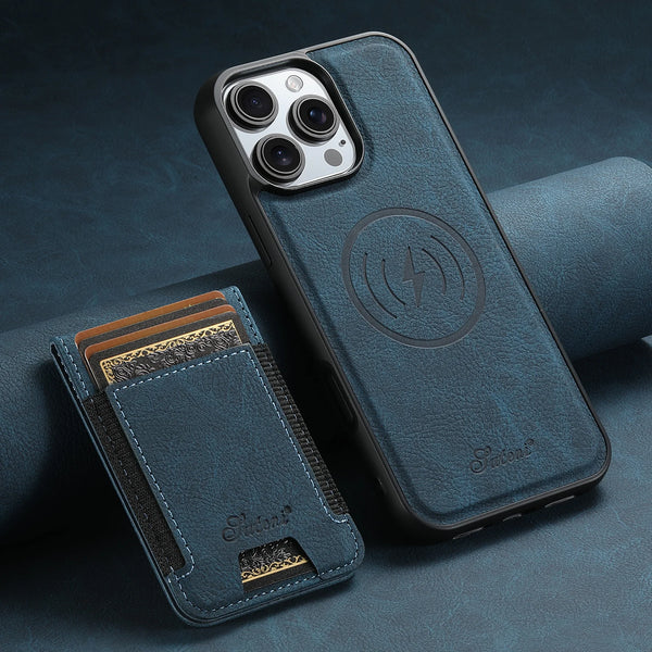 SUTENI Magnet Wireless Charging Card Holder Stand Luxury Faux Leather Phone Case For iPhone 17 Pro Max 16 Plus 15 14 13 12