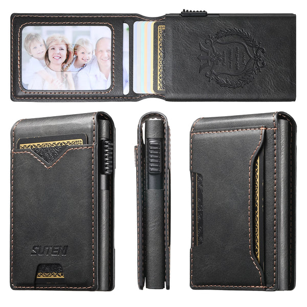 SUTENI Faux Leather For Men Wallet Card Slot Wallet Flip Cover Card Box Pressing The Button Automatically Ejects The Card