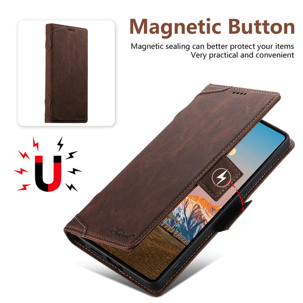 Suteni Brand Wireless Charging Faux Leather Card Holder Stand Wallet Magnetic Button Flip Cover Phone Case For Samsung Galaxy S26Ultra S25