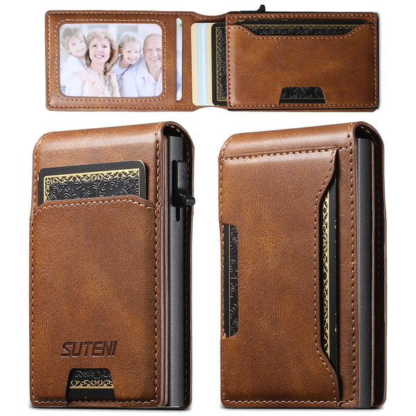 SUTENI PU Leather For Men Wallet Card Slot Wallet Flip Cover card box Pressing The Button Automatically Ejects The Card