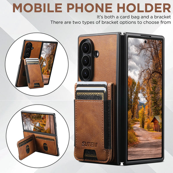 SUTENI Luxury Faux Leather Oil Wax Smooth Surface Phone Case Card Holder Stand For Samsung Galaxy Z Fold 7 6 5