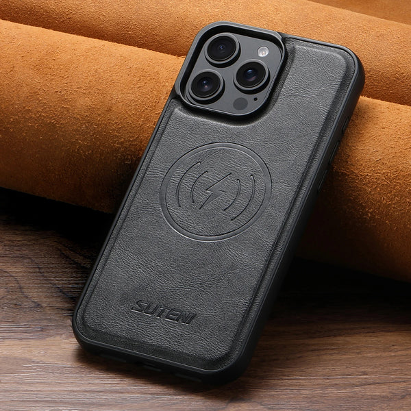 SUTENI Frosted Feel Faux Leather Magnet Wireless Charging Phone Case For iPhone 17 Pro Max 16 Plus 15 14 Pro 13 12