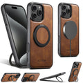 Strong Magnetic Compatible MagSafe Wireless Charging 360° Rotating Ring Stand PU Leather Phone Case For iPhone 17 16 15 14 13 12
