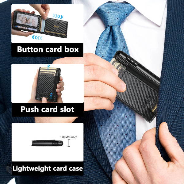SUTENI Faux Leather For Men Wallet Card Slot Wallet Flip Cover Card Box Pressing The Button Automatically Ejects The Card