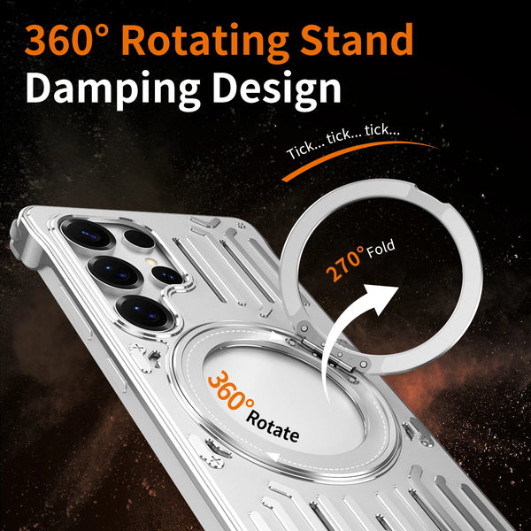 for Samsung Galaxy S23/S24/S25/S26 Ultra & iPhone 17/16/15 Pro Max/Air – luxury METAL  bumper frame Rotating Bracket Stand Heat Dissipation, MagSafe Support, Inner Silicone Protection, Stylish Looks & Super Protection Back Cover